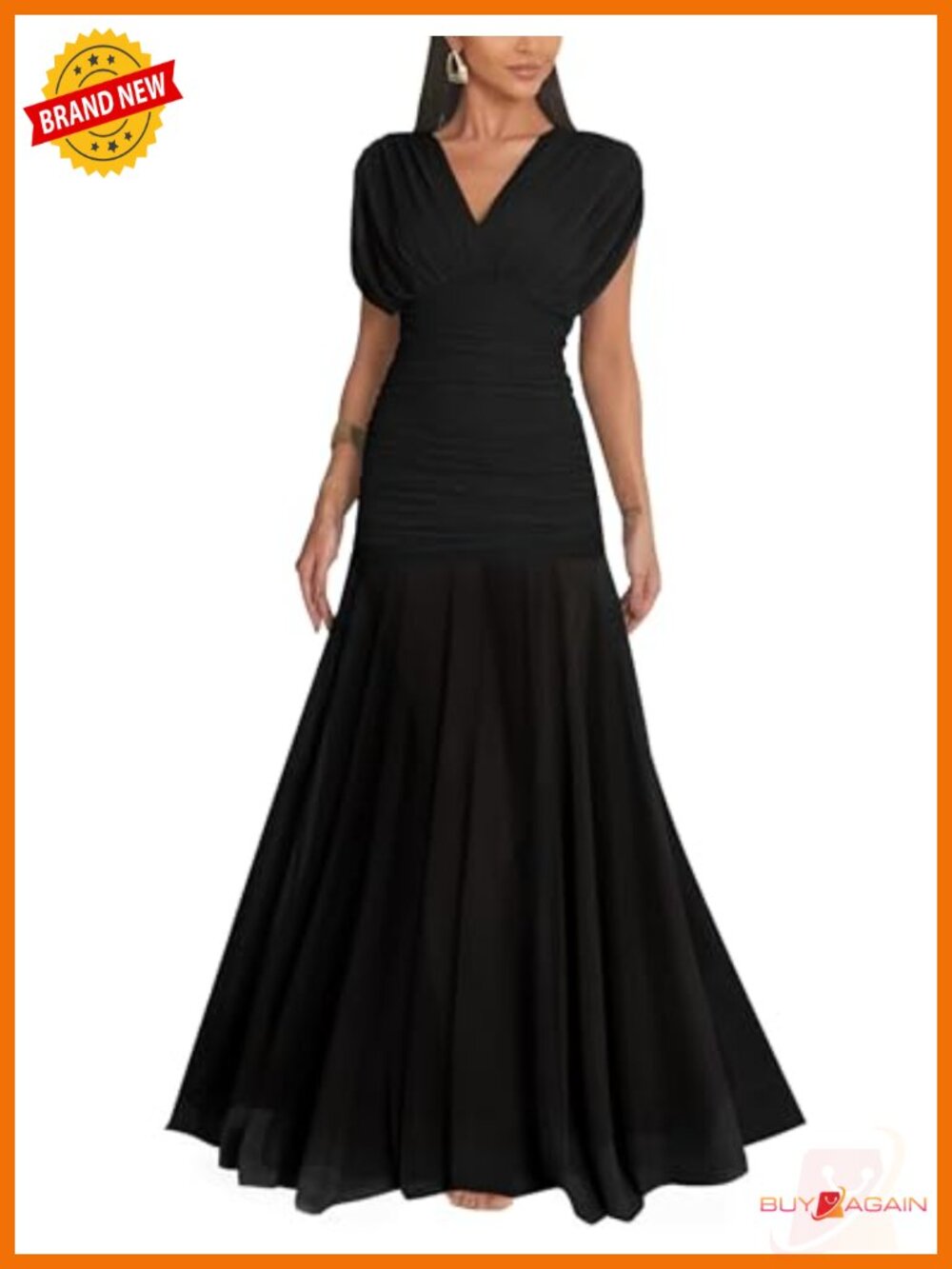 Women's Tulle Bodycon Long Dress V-Neck Ruched Formal Evening Gown